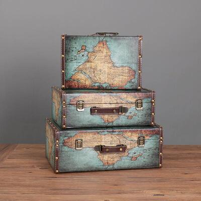 欧式复古怀旧手提箱收纳箱储物箱子3805老式旅道具皮木箱箱子行实