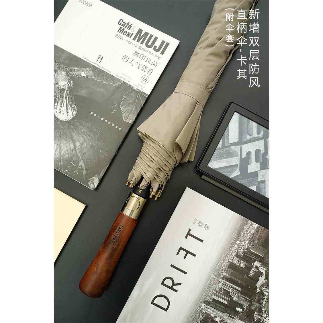 新款风暴雨动覆古简约商务长直柄全自伞台男士双人双层超大风防黑