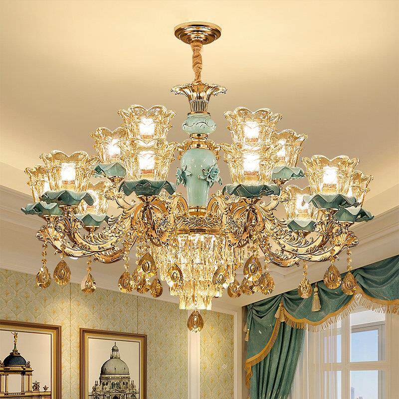 2025新款欧式吊灯客厅灯轻奢陶瓷水晶灯饭厅卧室全光谱护眼LED灯