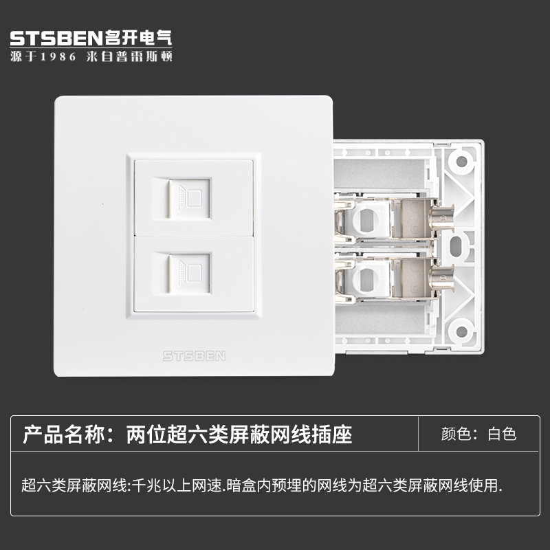 86型暗装直通双口万兆网络面板CAT6A宽带信息两位超六类网线插座