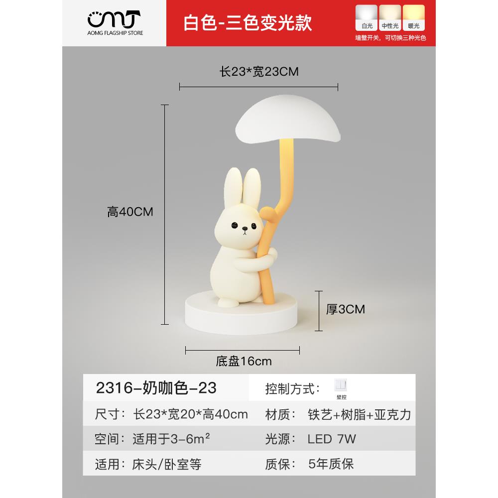 高档台灯头灯卧室柜台灯卧主桌灯高颜值创围意l床ed小夜灯兔子氛