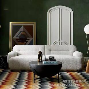 北欧意式 布艺沙发轻奢不锈钢羊羔毛民宿直排客厅大小户型组合沙发