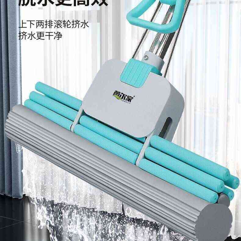 2TCU蕾尔家海绵吸水拖把直杆免手洗家用拖净新款滚轮式胶棉地拖头