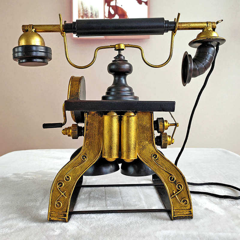 欧式复古电话机模型创意桌面铁艺道具摆件酒吧网咖餐厅家居装饰品