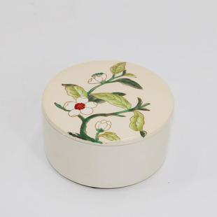 高档9.cm绘首饰收纳盒式 饰梳妆饰品储物5罐 小陶彩瓷中粉罐家居装