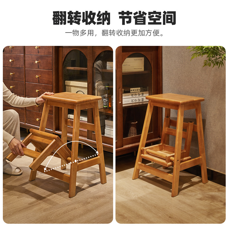 N5实木可折叠梯凳家用登高凳子两用梯子楼梯椅子木质板凳高脚换鞋