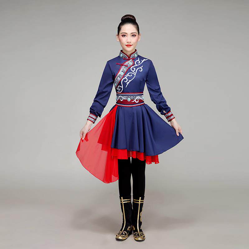 高档蒙古舞蹈服数民族目筷子少舞服艺出考剧服成人短款连衣裙演服