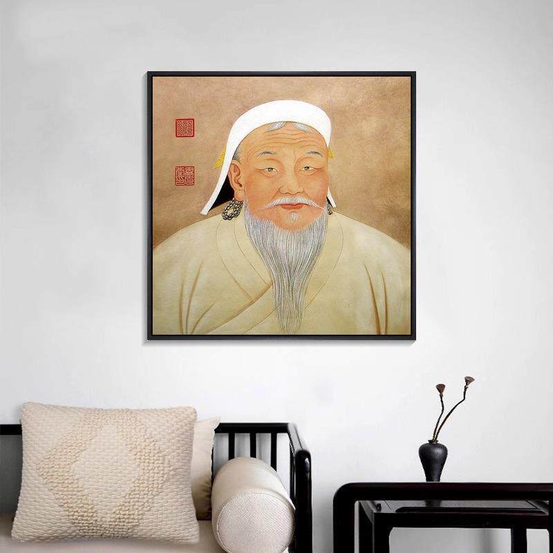 圣祖成吉思汗像元太祖历史名人装饰画晶瓷玻璃内蒙客厅铝合金挂画