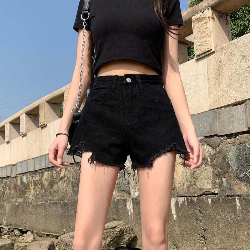 黑色牛仔短裤女2025年新款春夏高腰宽松阔腿显瘦百搭白色a字热裤