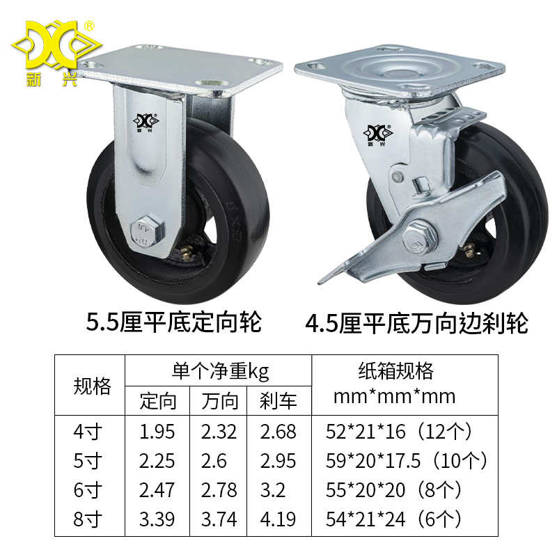 5黑面高品质定刹车铁心寸4寸轮寸重型寸8橡胶np6轮万向