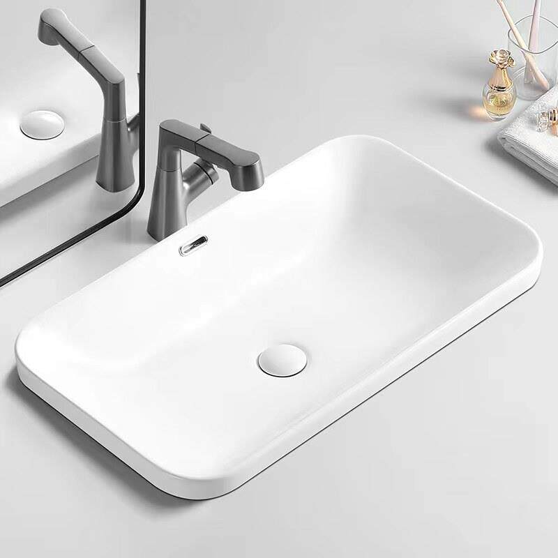 超薄边半嵌入式台中盆化妆室洗手盆单水槽陶瓷洗脸盆家用台盆大尺