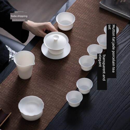 德化白瓷盖碗大套装超薄羊脂玉瓷茶具手工高档冰种陶瓷主杯品茗杯