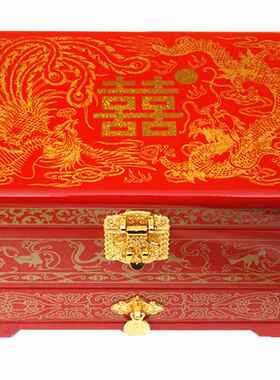 正品首饰珠箱覆古平遥214宝新款器首饰盒木质梳妆盒漆结婚红色陪0