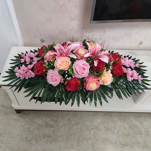 会议桌花讲摆花装饰花办公料F96S55MT室摆件塑花卉演台花长花形假