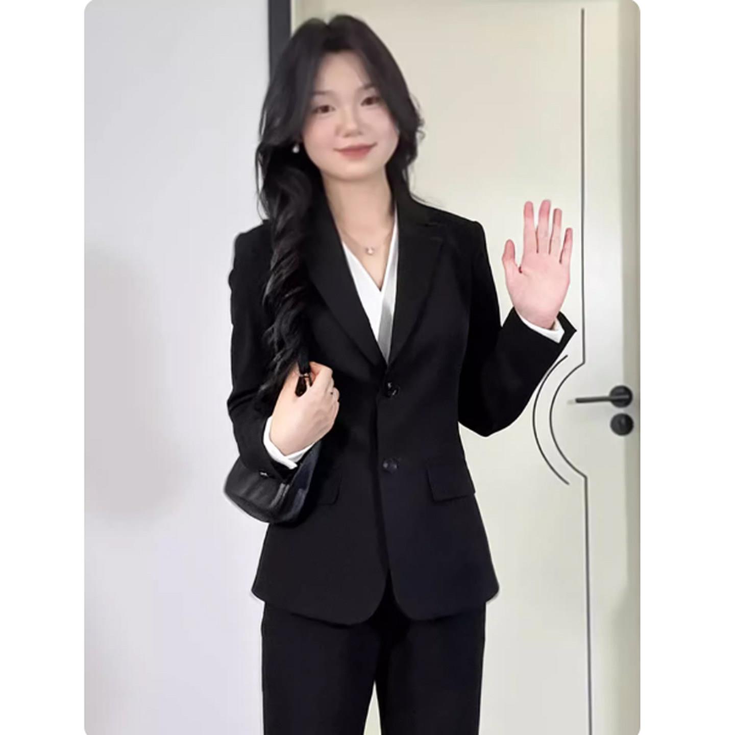 极速黑色西装套装女装秋季新款气质收腰职业正装大学生西服外套工