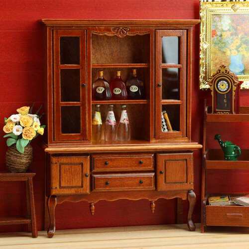 1:12娃娃屋dollhouse迷你家具模型木质微缩工艺品欧式复古柜子