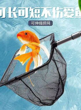 厂家直销不锈钢可伸缩鱼捞水族网捞加厚鱼缸金鱼观赏鱼方形捞鱼网