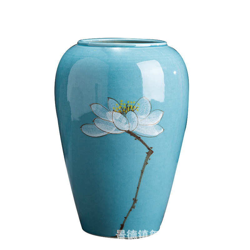 手绘家居摆件插花样板间花瓶创意景德镇花瓶器水培陶瓷新干花中式