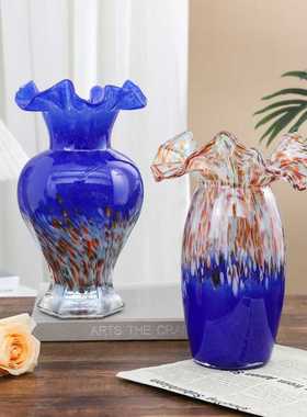 轻餐桌中古客厅装饰紫色花瓶样板间家居奢器玻璃客厅花瓶芬顿插花