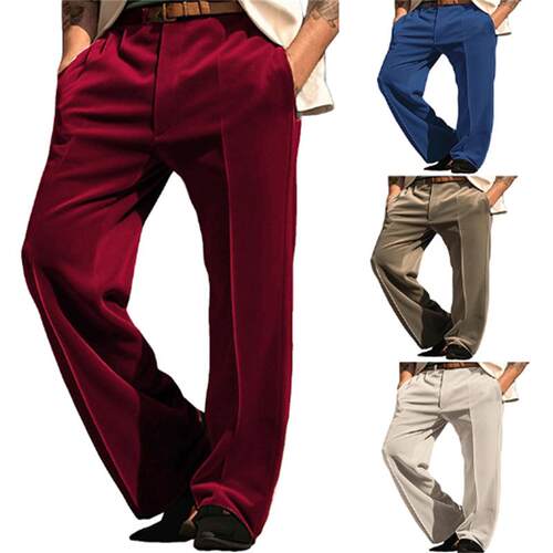 Men's formal velvet slanted pocket straight leg suit pants