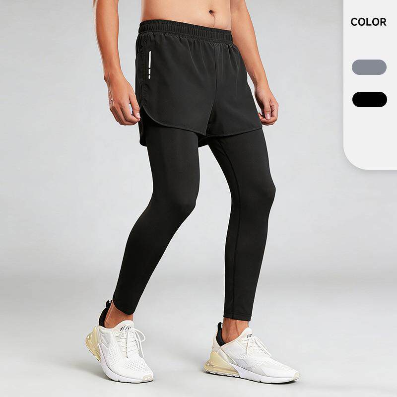 紧身裤男假两件打底篮球高弹裤子压缩速干衣健身跑步运动裤套装