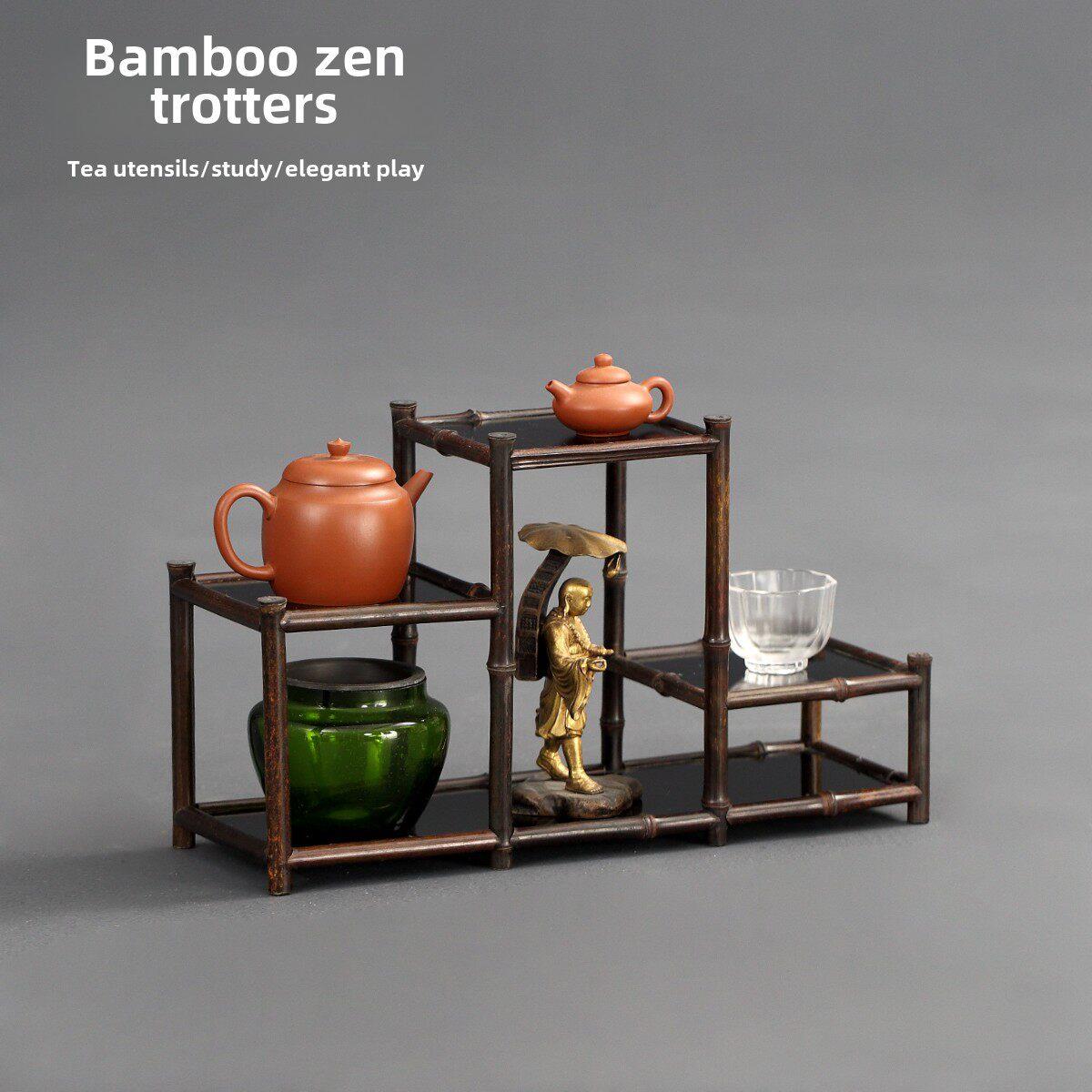 竹禅宗痕迹|紫竹茶棚茶杯茶具桌面存储展示架茶室竹博古架多宝格