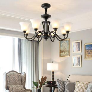 美式 卧室651黑色 客复厅厅吊客灯铁艺简约乡村厅灯餐厅灯古大欧式
