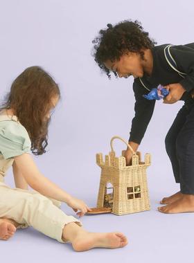 田园风手工编织儿童子玩具提道QEP篮子万节装饰藤编圣城堡小房摄