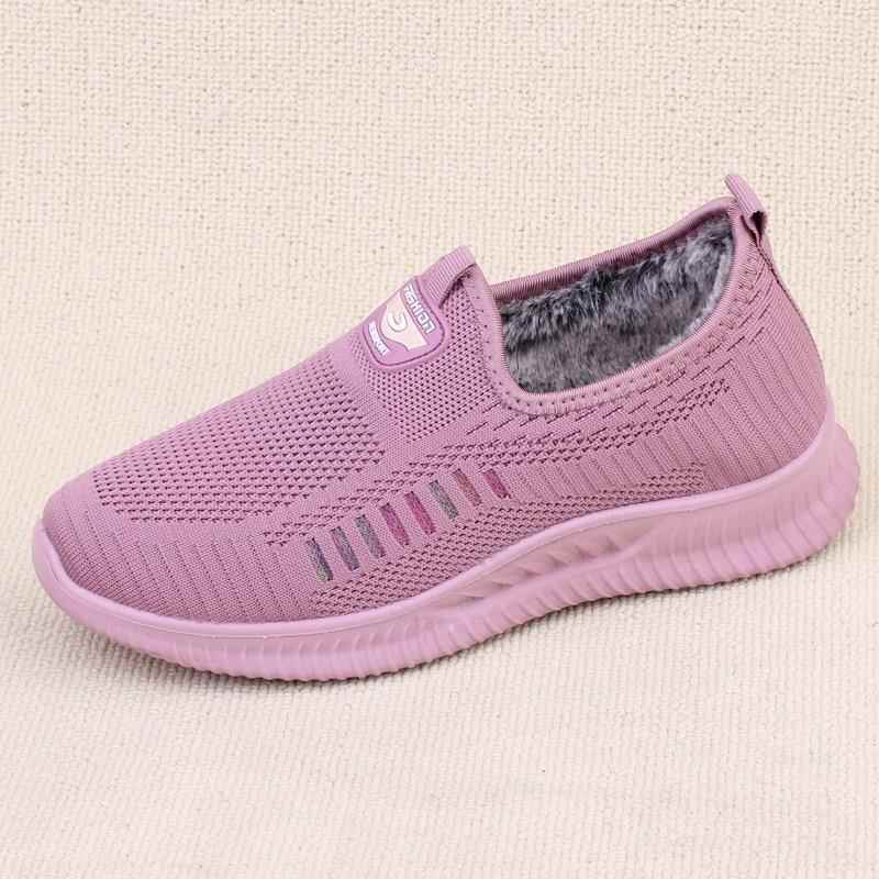 正品棉秋冬老北京布女鞋加绒休运动鞋一脚舒蹬保闲暖妈妈老鞋人健