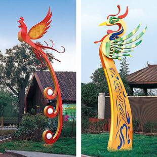 定制凤凰孔雀造型景观灯4米不锈钢雕塑民族风格LED小品庭院景观灯
