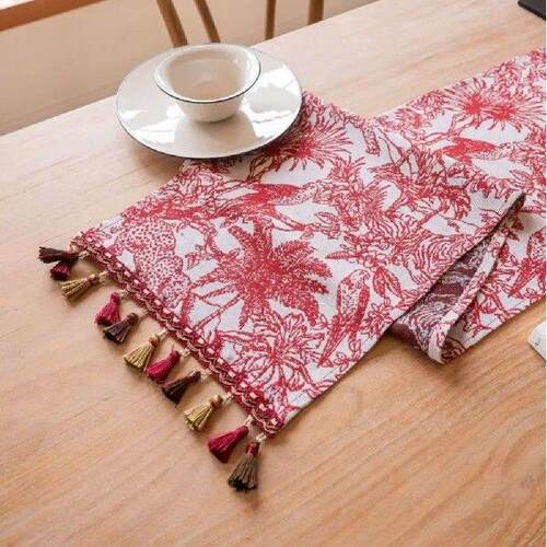 INS Jacquard Table Runner with Tassel Cotton Table Cover