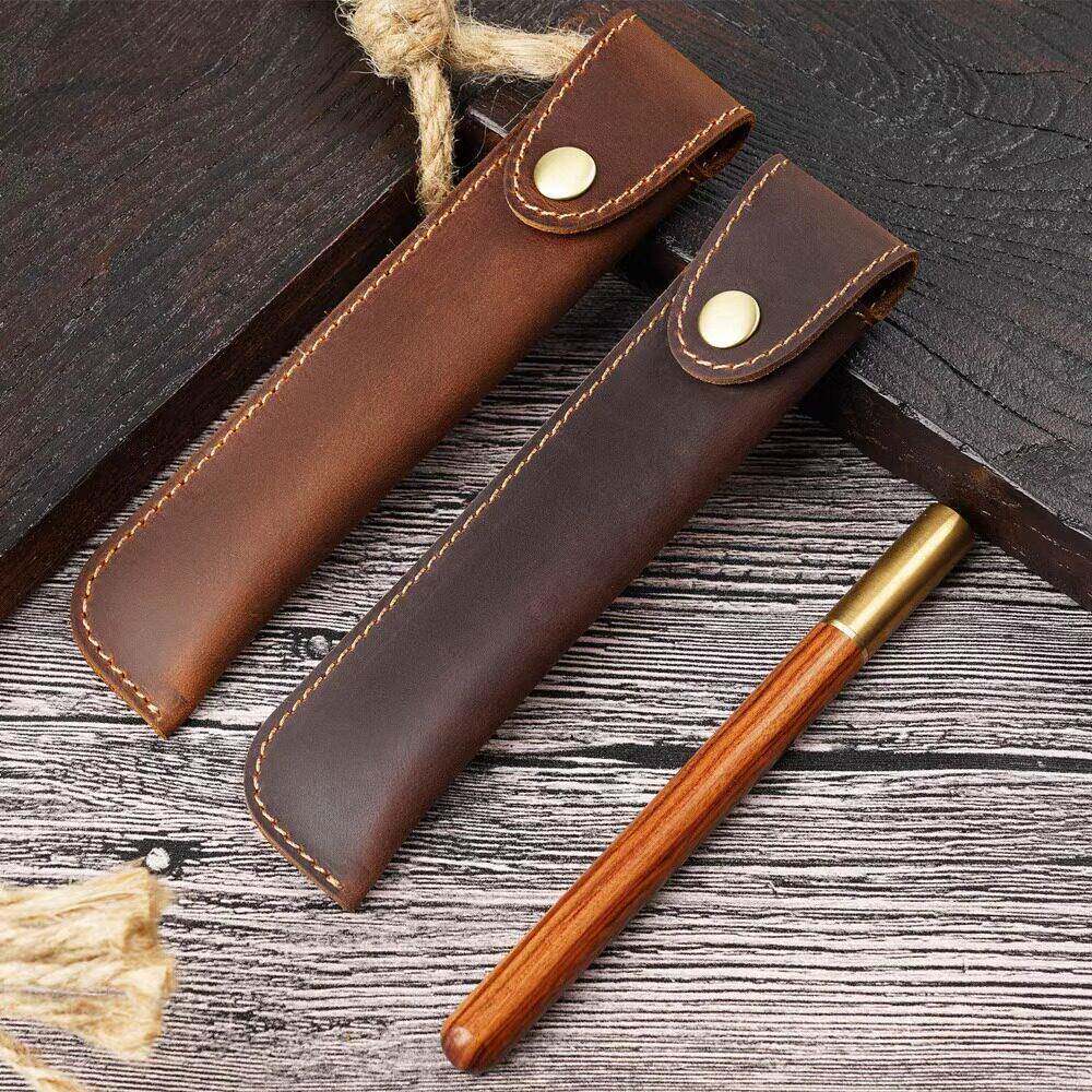 皮质笔袋新款手工缝线复古小众文艺钢笔保护套笔套单支收纳袋