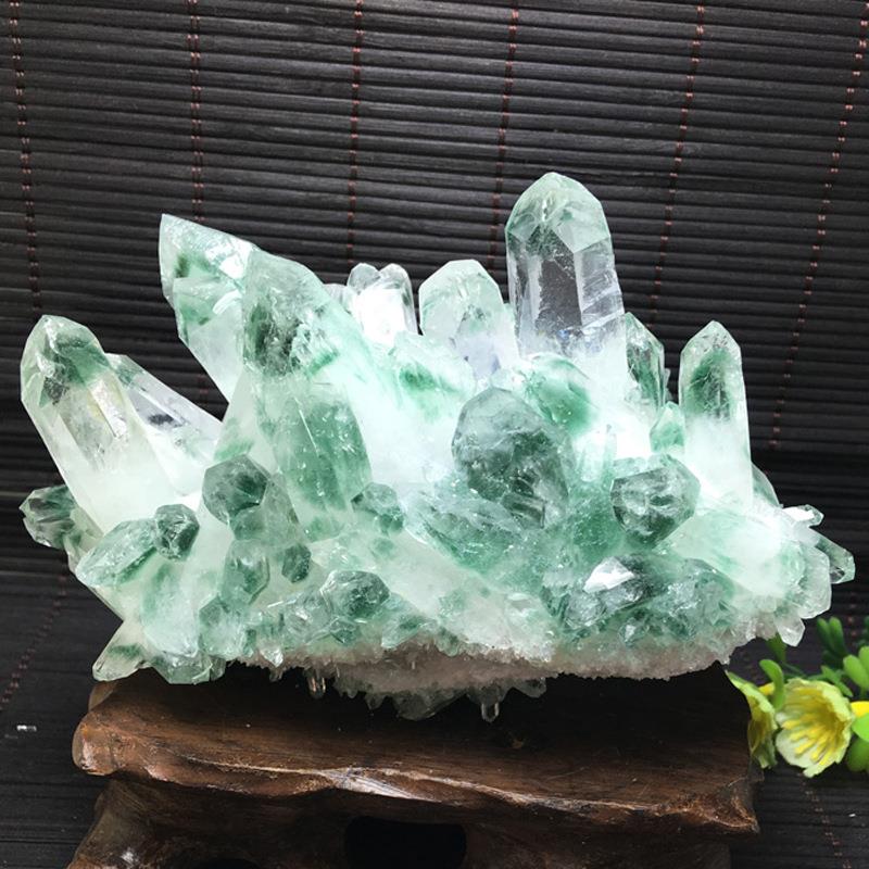 天然绿幽灵晶簇 绿幽灵原石摆件 水晶消磁 居家装饰