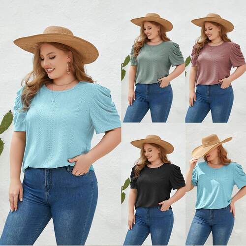 Women Casual Color Eyelet Ruffle Sleeve Shirt Fitting