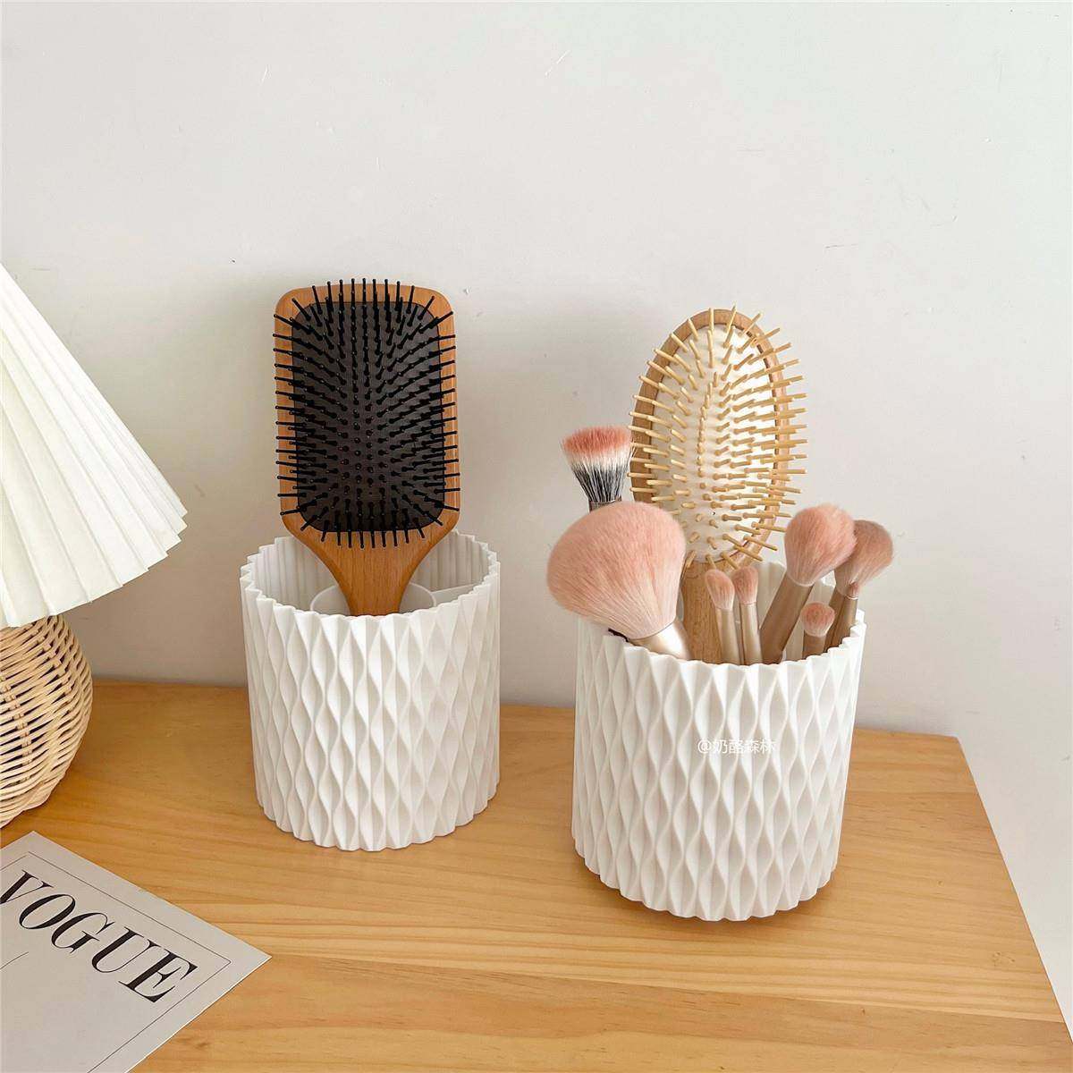 ins风桌面化妆刷收纳桶 口红笔筒白色可旋转收纳筐办公室简约摆件,收纳整理,桌面收纳盒,淘宝优惠券,粉丝福利购,淘宝优惠卷