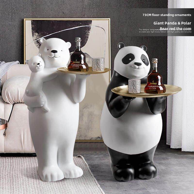 大熊猫托盘客厅大型落地式装饰品旁边的电视柜家装乔迁礼物