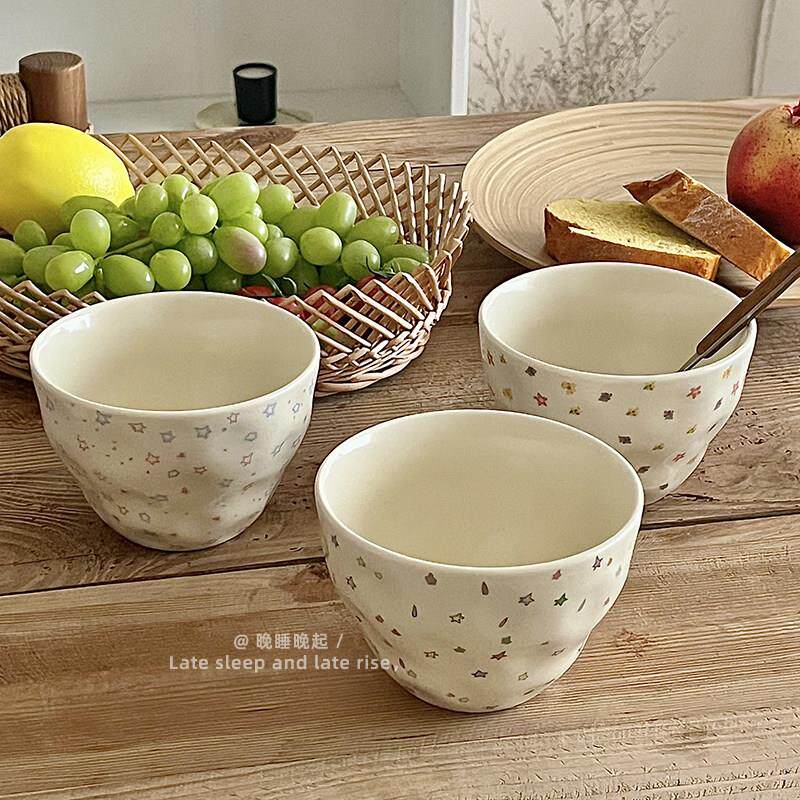 韩系ins可爱星星大容量陶瓷碗葫芦碗家用沙拉碗餐具卡通甜品饭碗