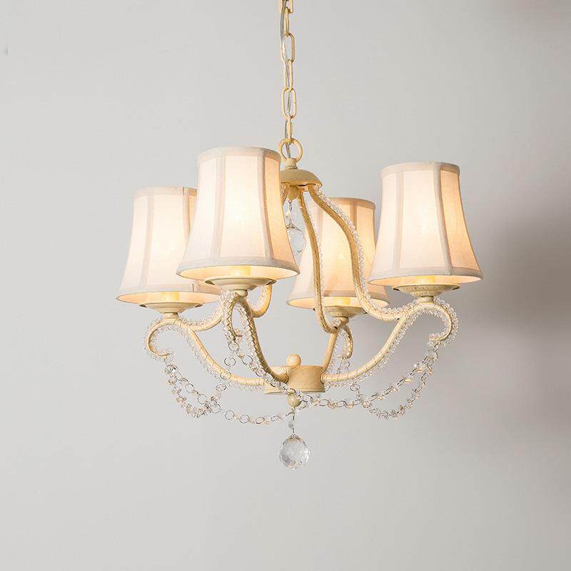 奶黄做旧美式乡村吊灯简约卧室灯创意田园温馨麻布罩餐厅水晶吊灯