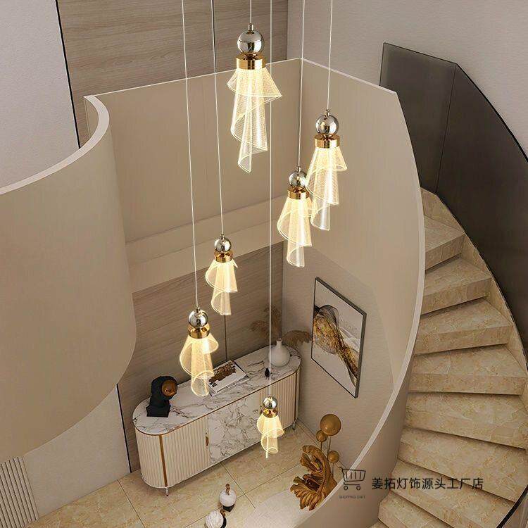 意大利设计师艺术亚克力楼梯长吊灯现客厅餐厅别墅公寓旋转灯具