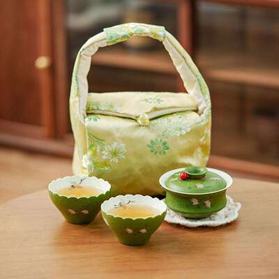 小青柑鹤舞长空陶瓷茶盖碗快客杯便携式旅行茶具户外露营泡茶套装