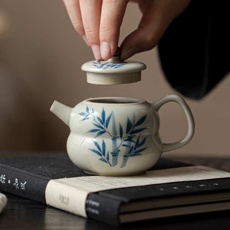 手绘釉下彩茶壶中式竹子泡茶器带过滤单壶家用功夫茶具陶瓷小茶壶