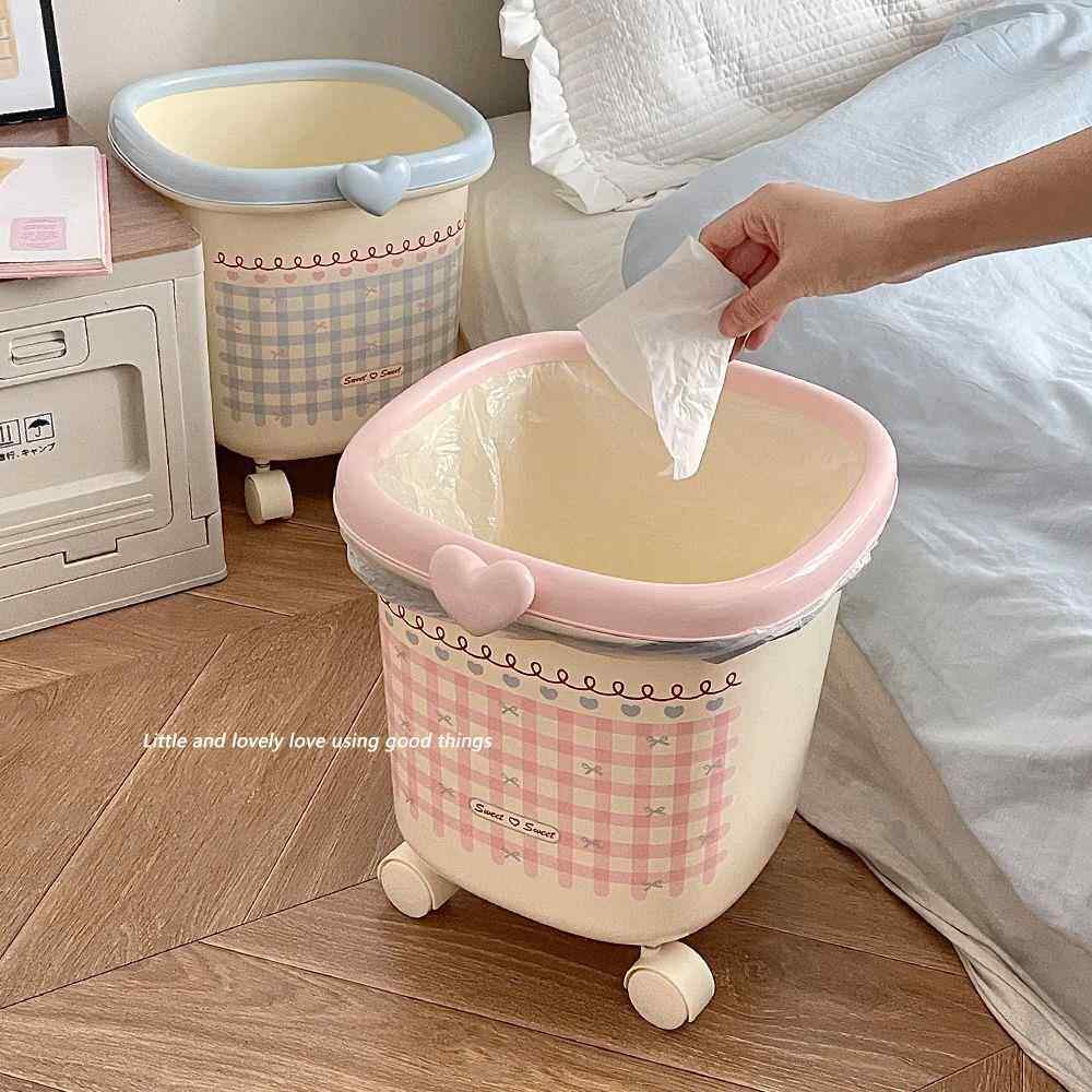 可爱垃圾桶带轮子高颜值压圈纸篓宿舍家用卧室客厅大号收纳垃圾桶