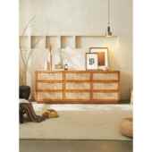 侘寂风实木藤编九斗柜樱桃色餐边柜抽屉收纳柜储物柜子日式 玄关柜