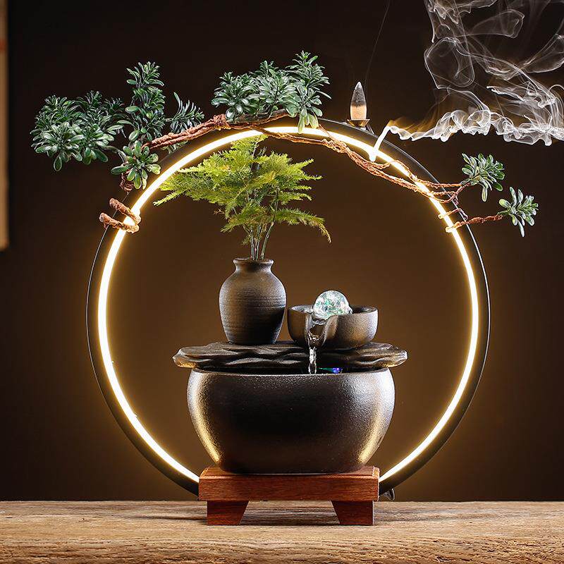 创意简约小型循环流水器禅意喷泉摆件办公室桌面景观装饰品