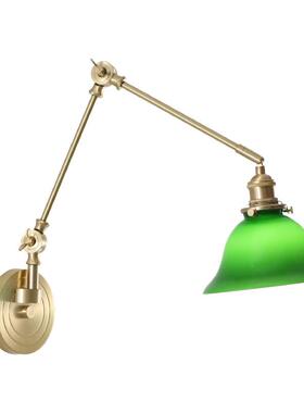 现代复古日式接线款陶瓷玻璃全铜旋转卧室床头书房双节折叠壁灯