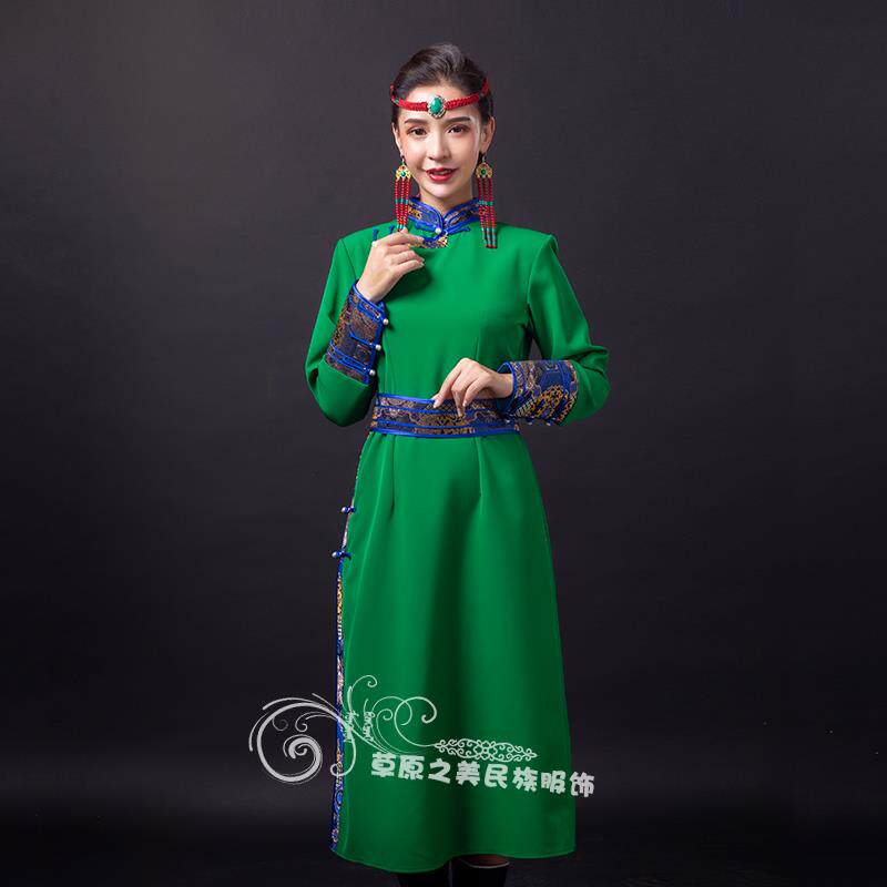 高档蒙衣古服饰女改良蒙古袍长款民风蒙古族士连裙日常表族演服装