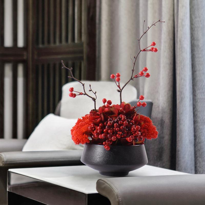 新中式仿真花艺餐桌绿植盆景客厅茶几售楼处样板房间软装饰品摆件