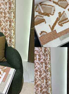 门幅290cm左右橙色中古风格现代简约剪花工艺提花窗帘布软装布