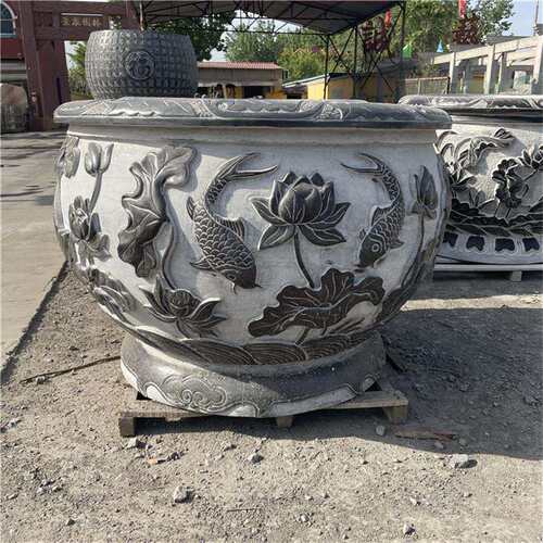 石圆缸青石雕刻 庭院摆件荷花缸 别墅养鱼石缸 石雕鱼缸厂家