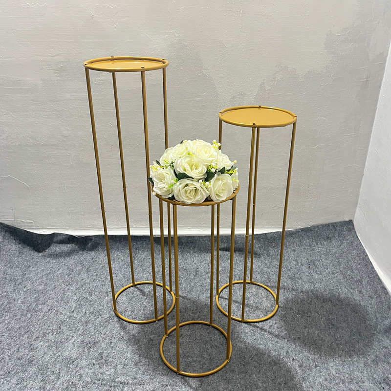 新款婚庆铁艺路引结婚道具圆形花架金色花柱婚礼布置装饰摆件路引